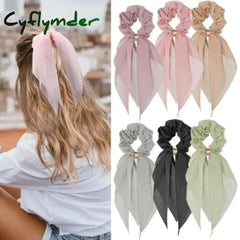 Cyflymder New Candy Color Hair Band Scrunchies Long Ribbon For Women Ponytail Sweet Elastic Ties