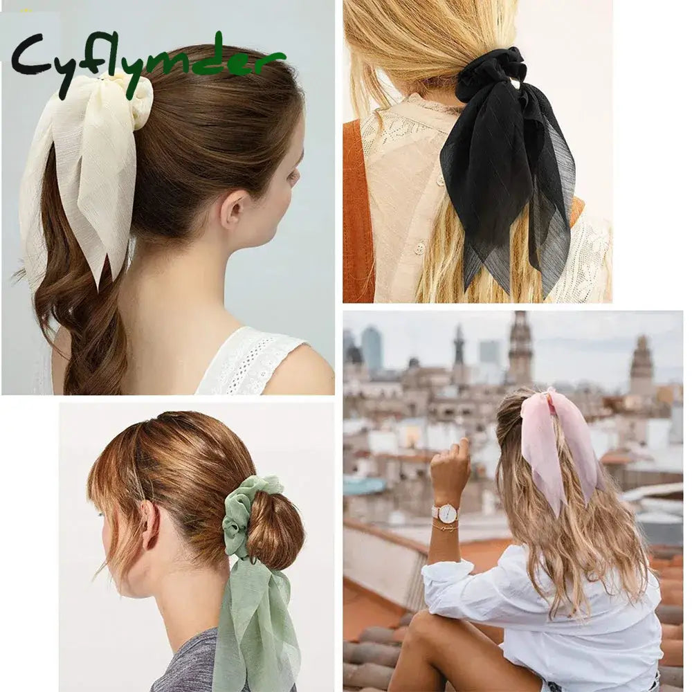 Cyflymder New Candy Color Hair Band Scrunchies Long Ribbon For Women Ponytail Sweet Elastic Ties