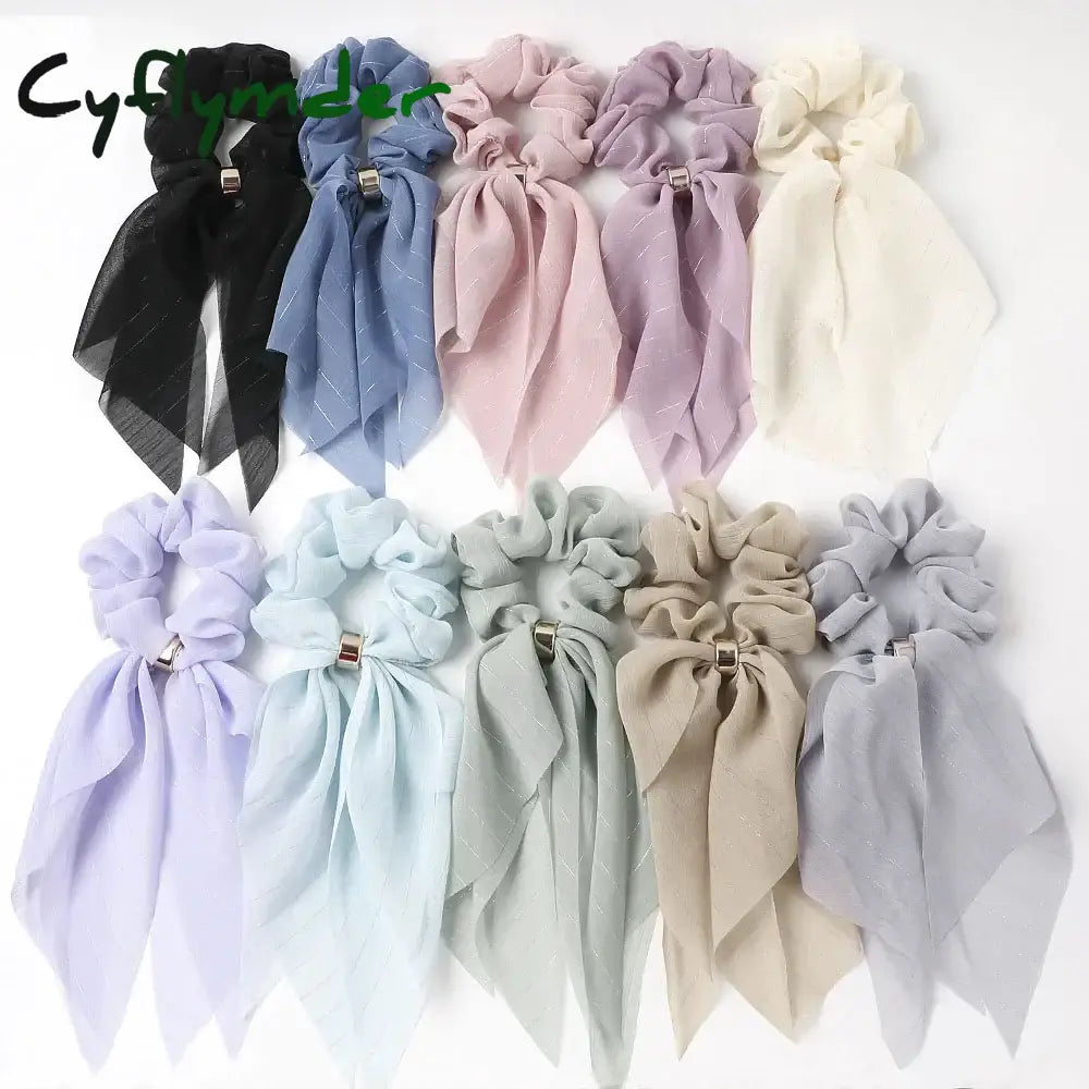 Cyflymder New Candy Color Hair Band Scrunchies Long Ribbon For Women Ponytail Sweet Elastic Ties