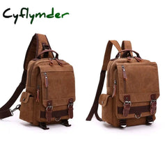 Cyflymder New Canvas Bag Men Retro Shoulder Solid Color Zipper Single Root Double Vertical Section