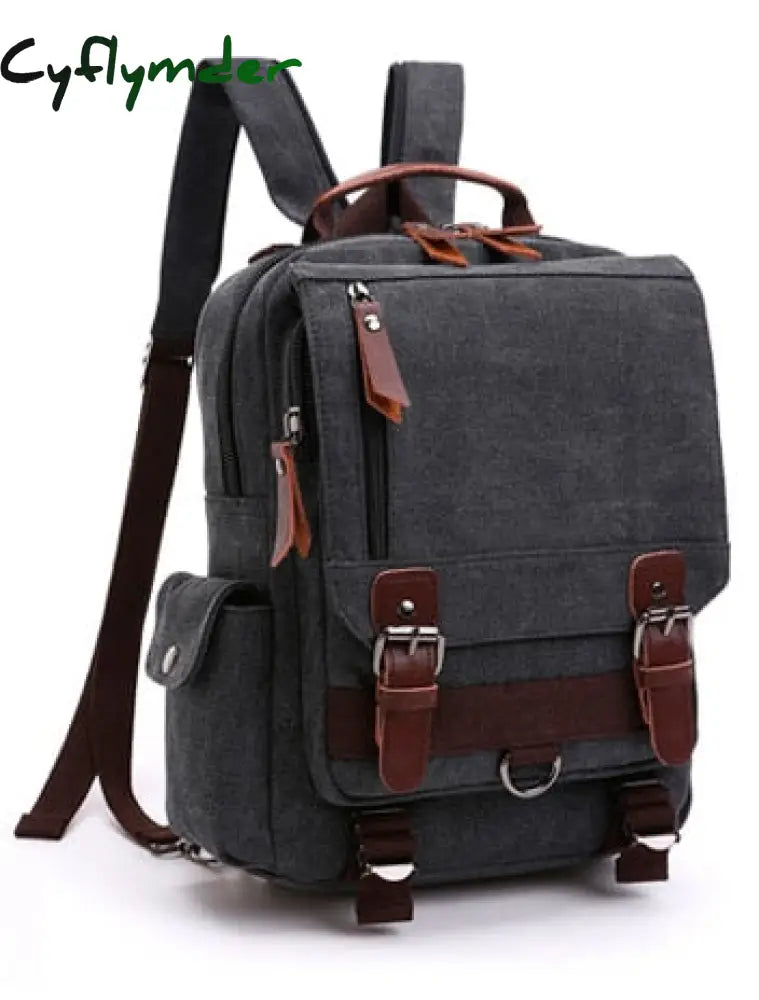 Cyflymder New Canvas Bag Men Retro Shoulder Solid Color Zipper Single Root Double Vertical Section