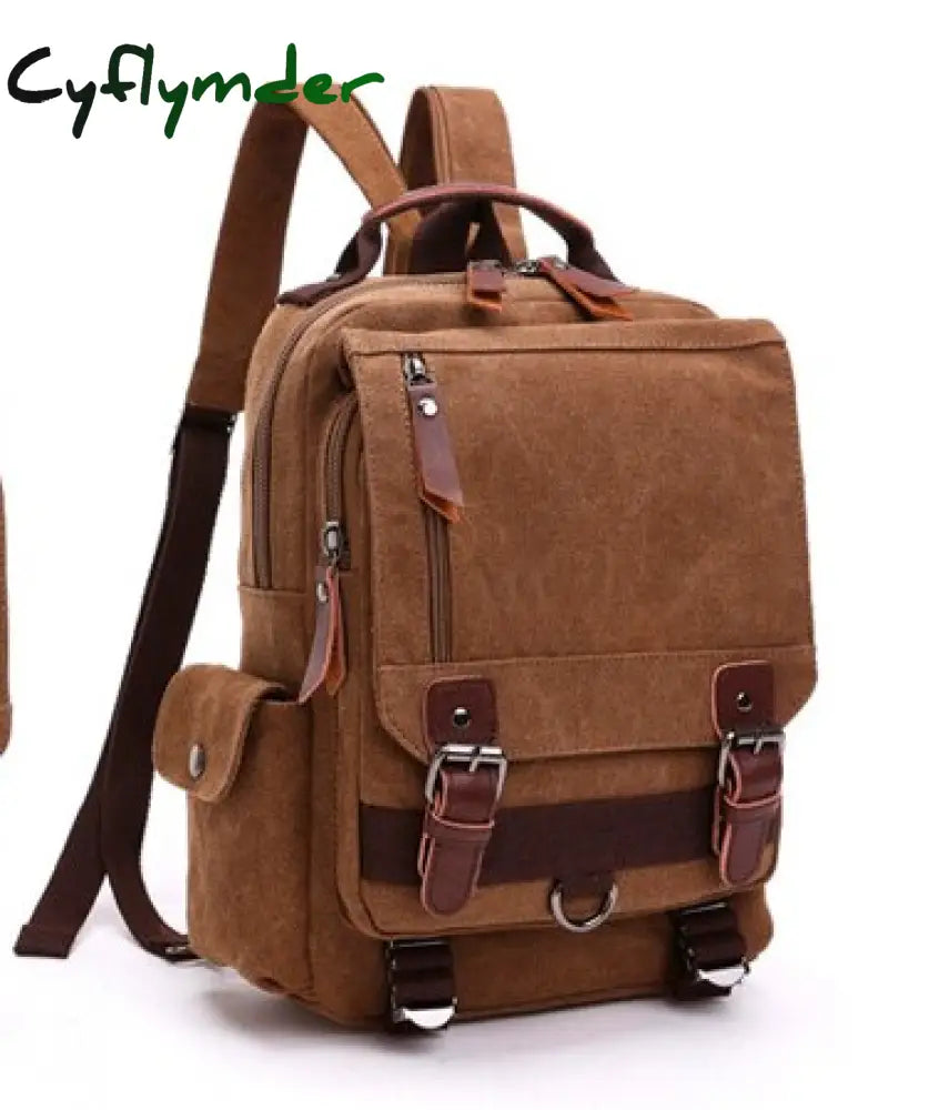 Cyflymder New Canvas Bag Men Retro Shoulder Solid Color Zipper Single Root Double Vertical Section