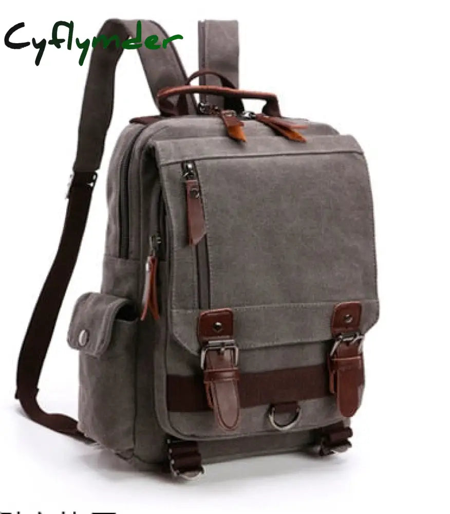 Cyflymder New Canvas Bag Men Retro Shoulder Solid Color Zipper Single Root Double Vertical Section