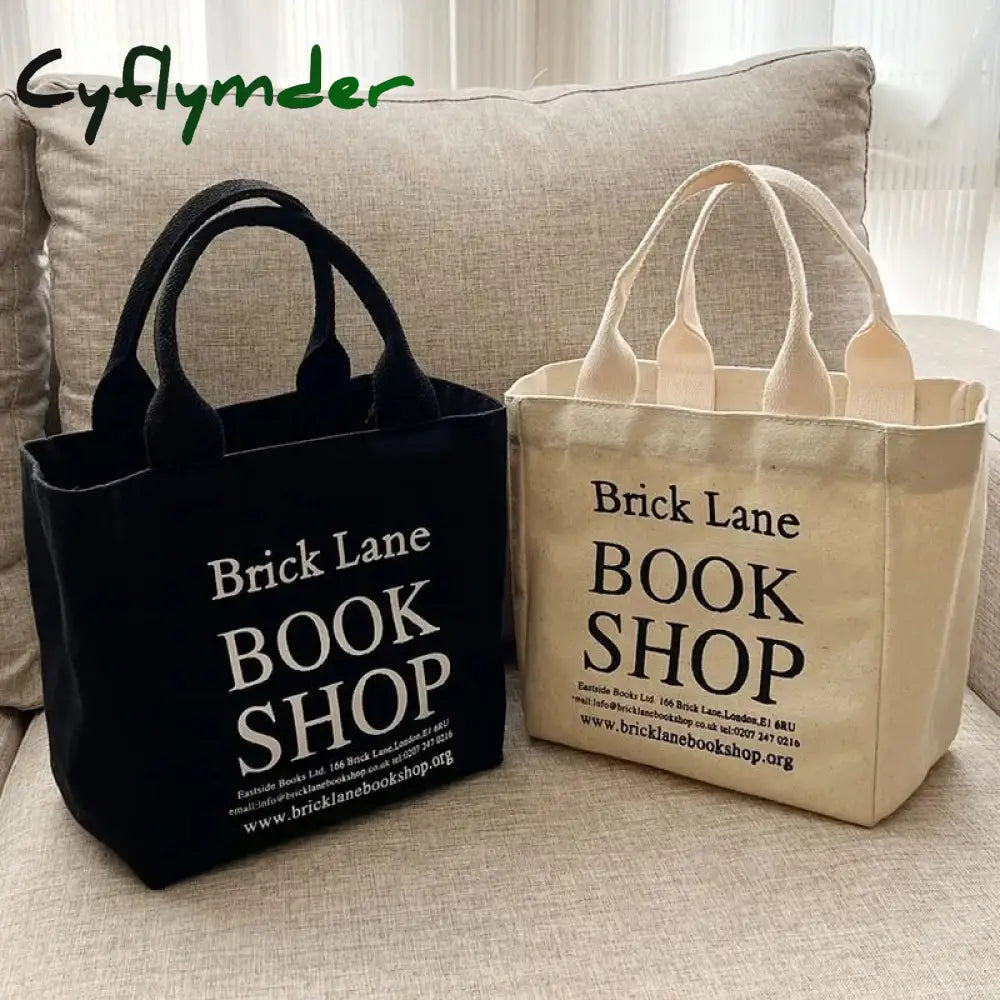 Cyflymder New Canvas Lunch Bag Book Shop Print Box Picnic Tote Small Handbag Cotton Cloth Reusable