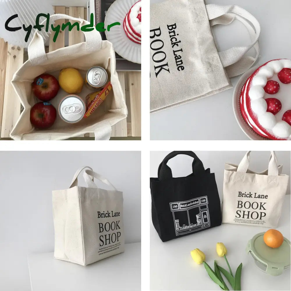 Cyflymder New Canvas Lunch Bag Book Shop Print Box Picnic Tote Small Handbag Cotton Cloth Reusable