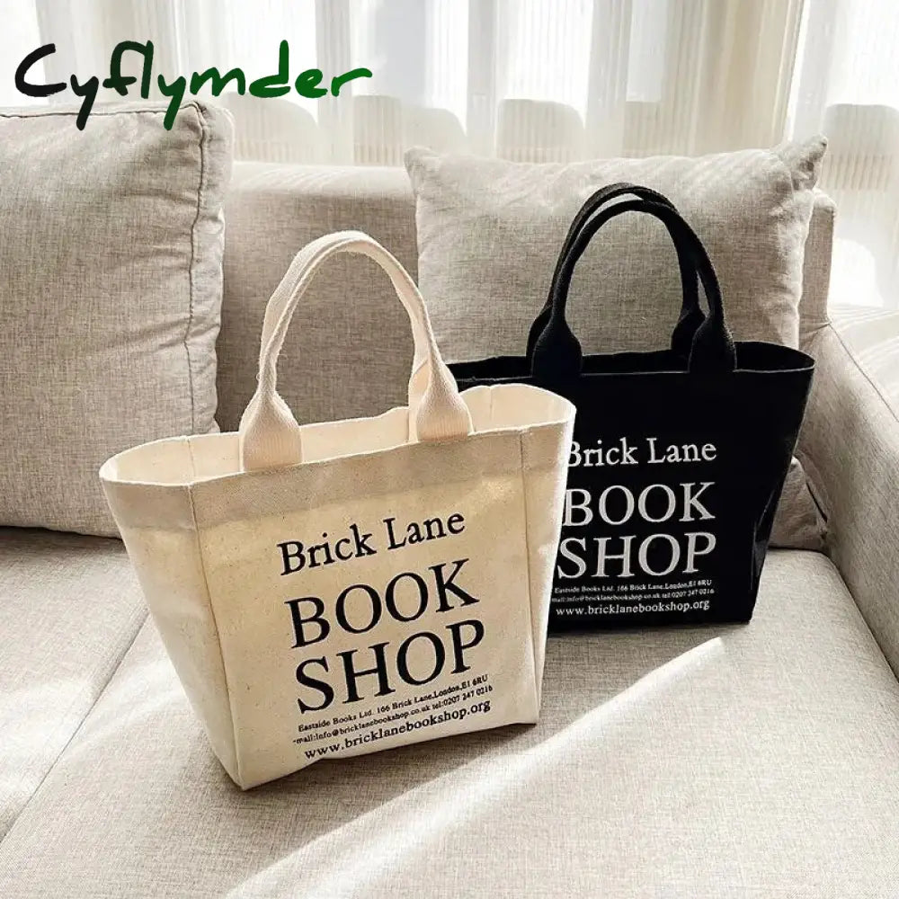 Cyflymder New Canvas Lunch Bag Book Shop Print Box Picnic Tote Small Handbag Cotton Cloth Reusable