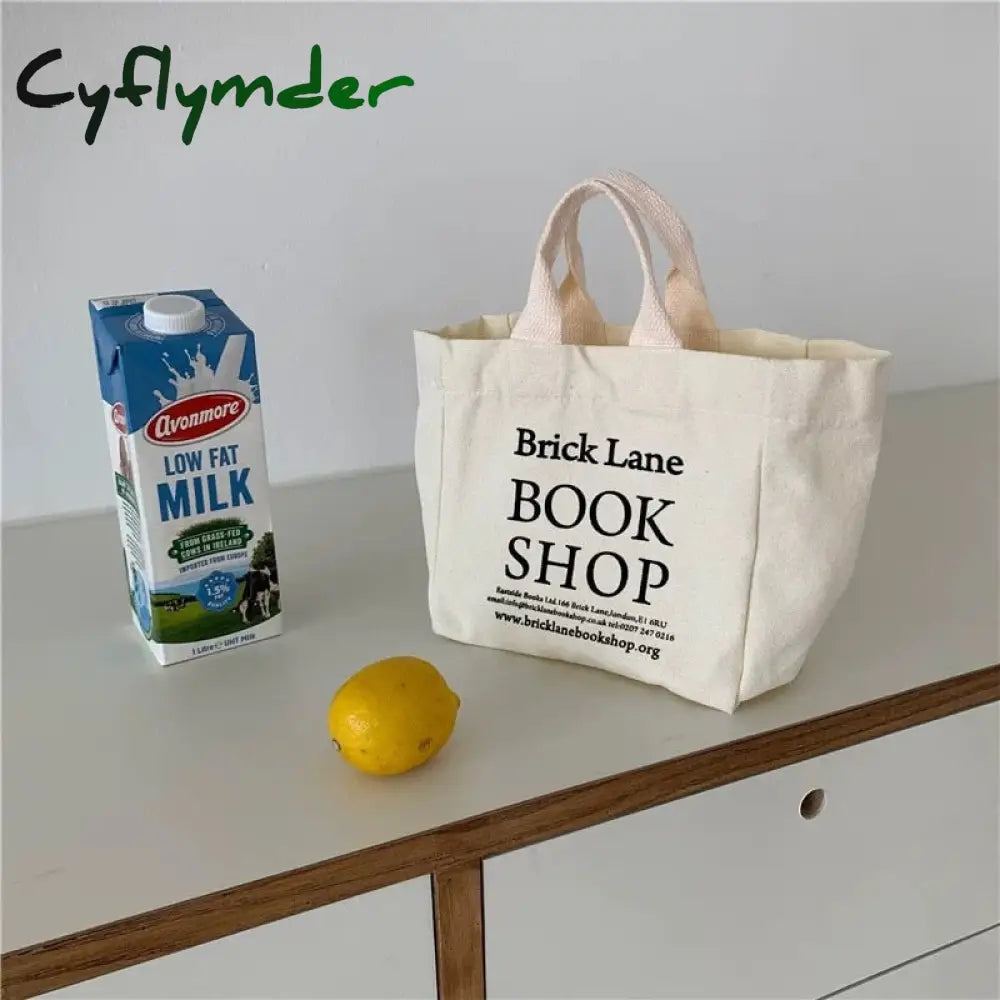 Cyflymder New Canvas Lunch Bag Book Shop Print Box Picnic Tote Small Handbag Cotton Cloth Reusable