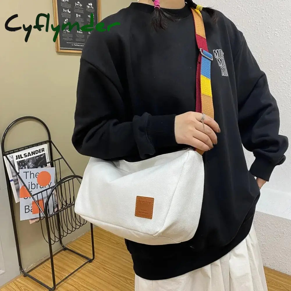 Cyflymder New Canvas Shoulder Bag Big Capacity Women Messenger Female Crossbody Bags Colored Straps