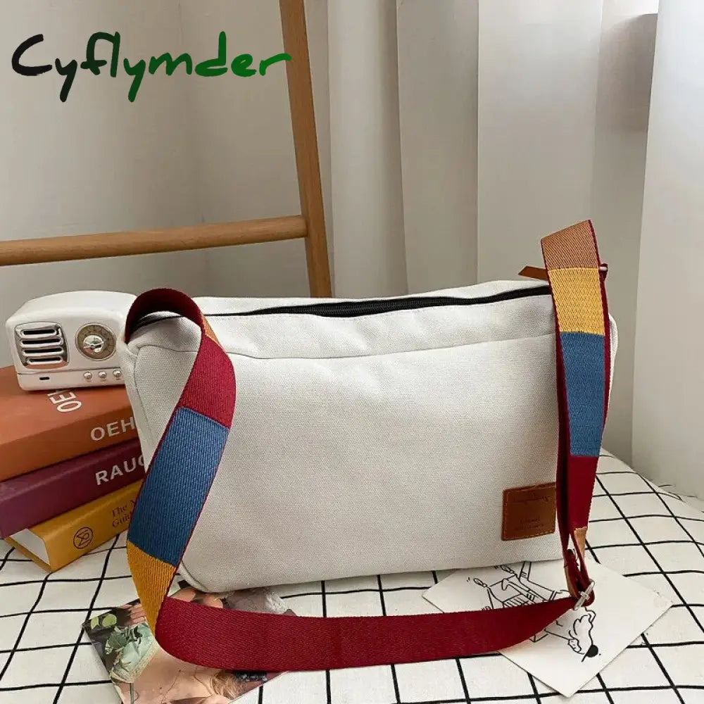 Cyflymder New Canvas Shoulder Bag Big Capacity Women Messenger Female Crossbody Bags Colored Straps