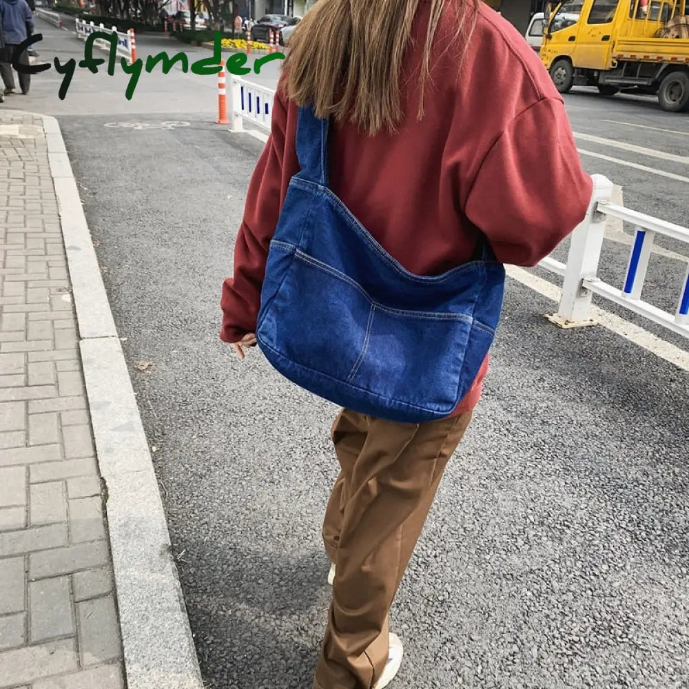 Cyflymder New Canvas Shoulder Bags For Women Casual Female Handbags Jeans Big Shopping Eco Bag