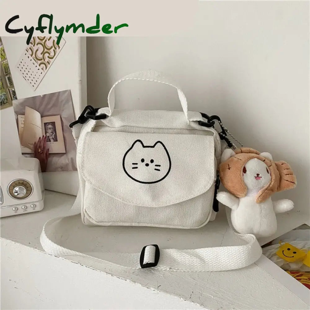 Cyflymder New Canvas Small Fresh Ladies One-Shoulder Diagonal Bag Multifunctional Fashion Cartoon