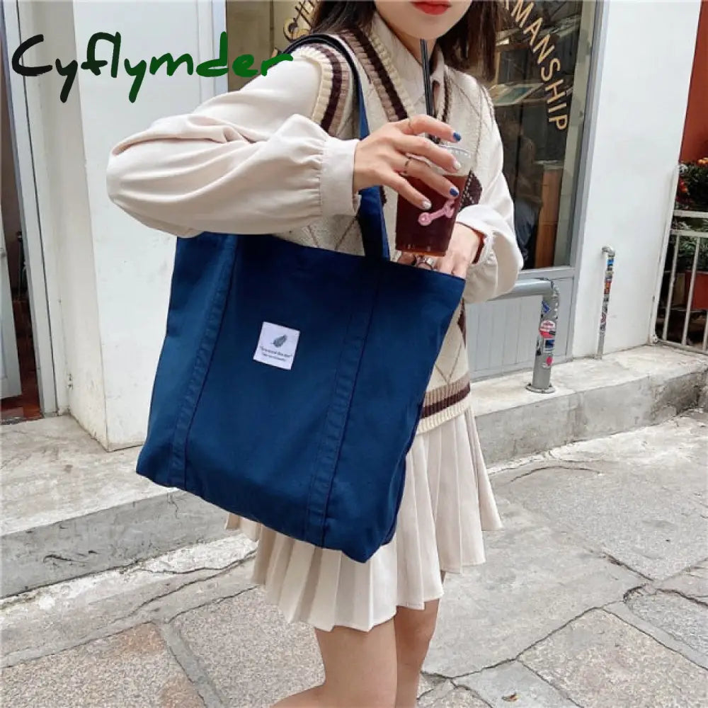 Cyflymder New Canvas Tote Bags For Women Large Cotton Cloth Shoulder Shopping Bag Fabric Handbags