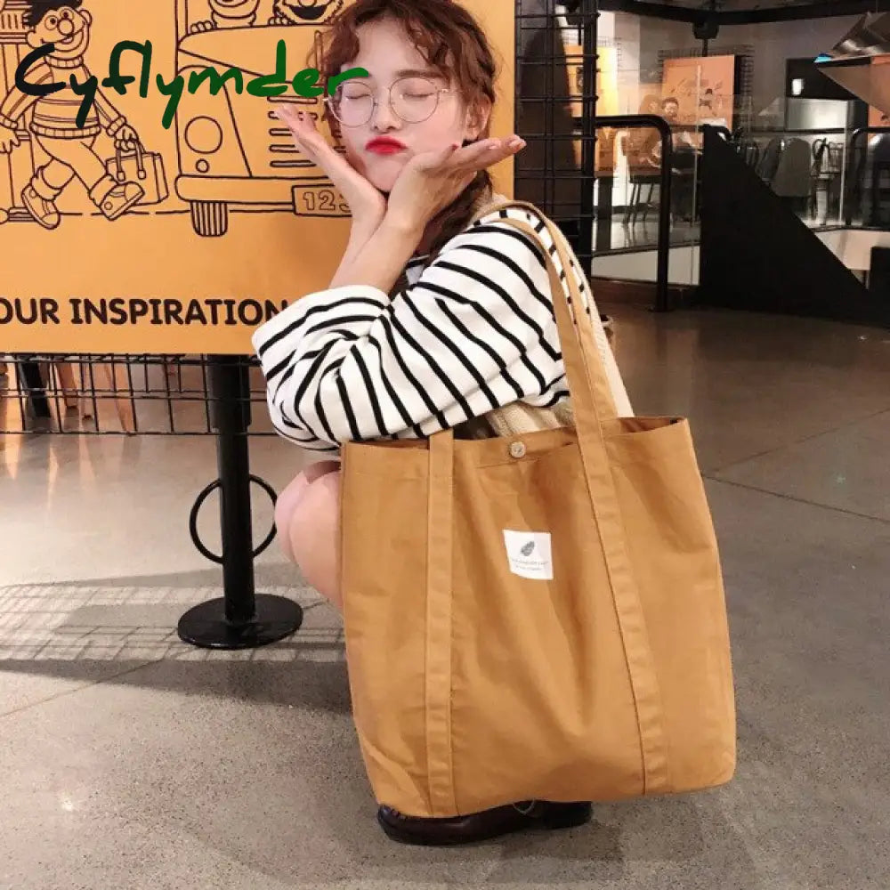 Cyflymder New Canvas Tote Bags For Women Large Cotton Cloth Shoulder Shopping Bag Fabric Handbags