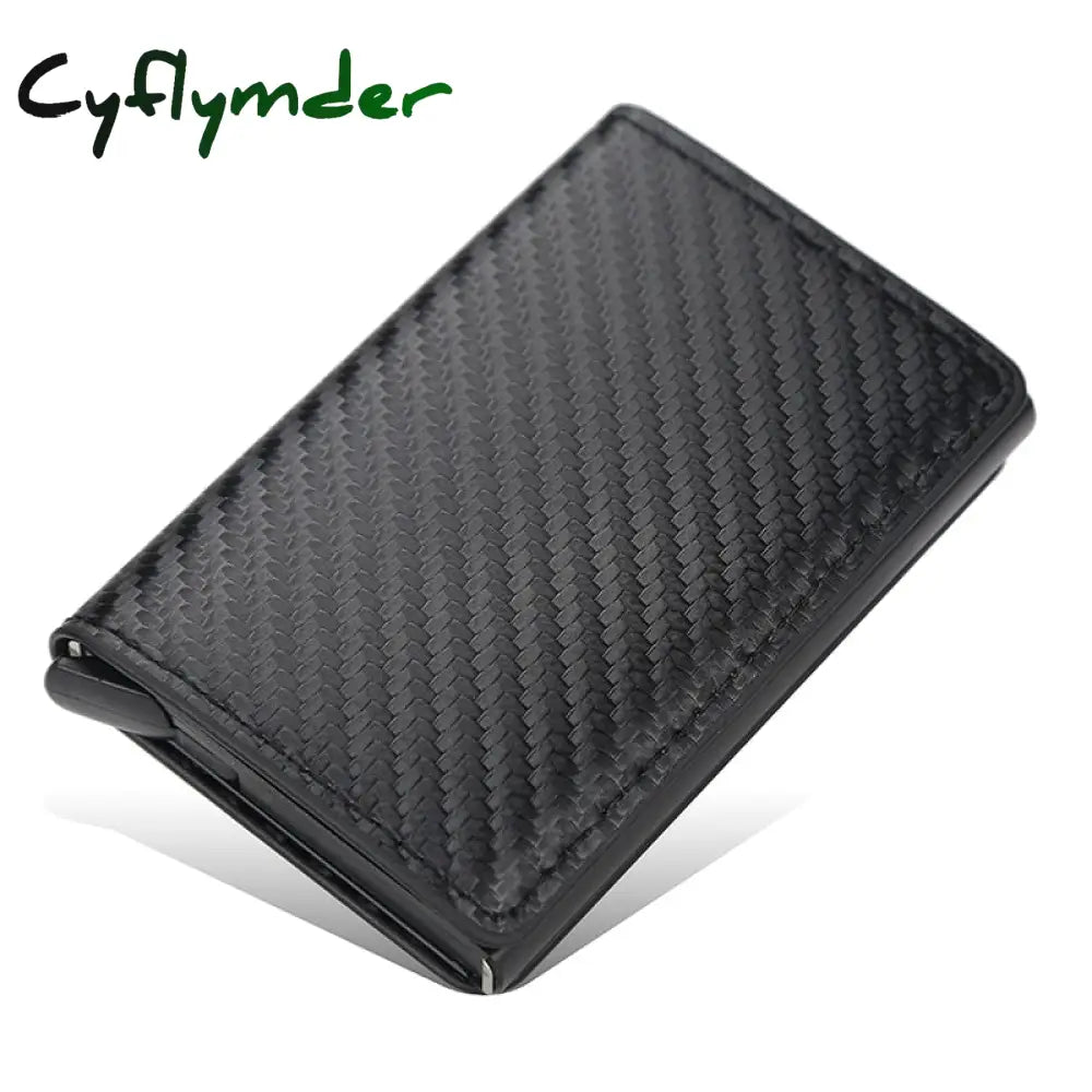 Cyflymder New Carbon Fiber Rfid Blocking Men’s Credit Card Holder Leather Bank Wallet Case