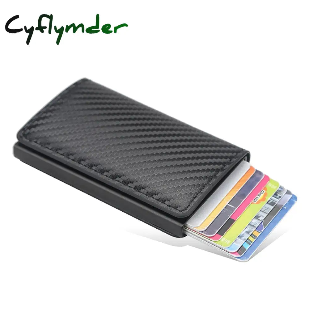 Cyflymder New Carbon Fiber Rfid Blocking Men’s Credit Card Holder Leather Bank Wallet Case