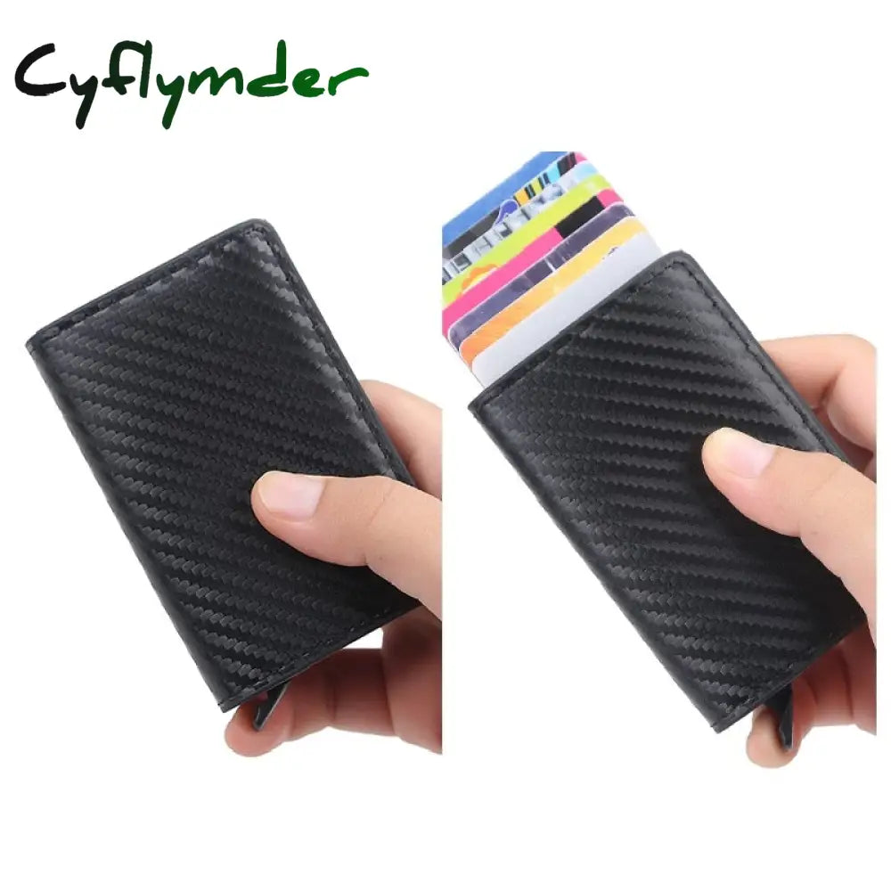 Cyflymder New Carbon Fiber Rfid Blocking Men’s Credit Card Holder Leather Bank Wallet Case