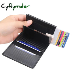 Cyflymder New Carbon Fiber Rfid Blocking Men’s Credit Card Holder Leather Bank Wallet Case