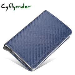 Cyflymder New Carbon Fiber Rfid Blocking Men’s Credit Card Holder Leather Bank Wallet Case