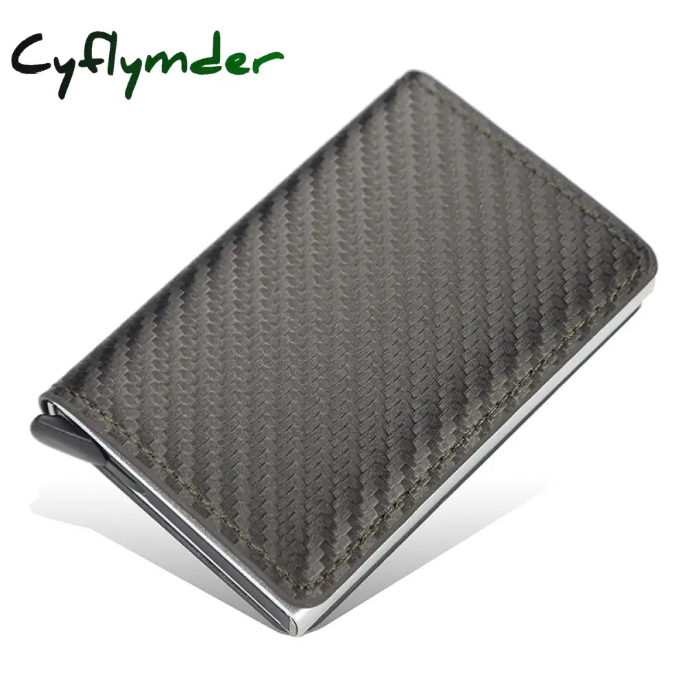 Cyflymder New Carbon Fiber Rfid Blocking Men’s Credit Card Holder Leather Bank Wallet Case