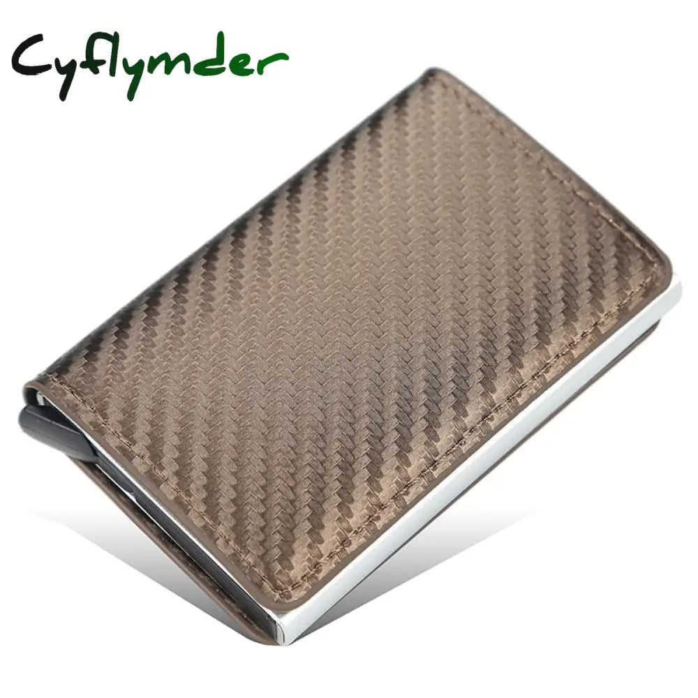 Cyflymder New Carbon Fiber Rfid Blocking Men’s Credit Card Holder Leather Bank Wallet Case