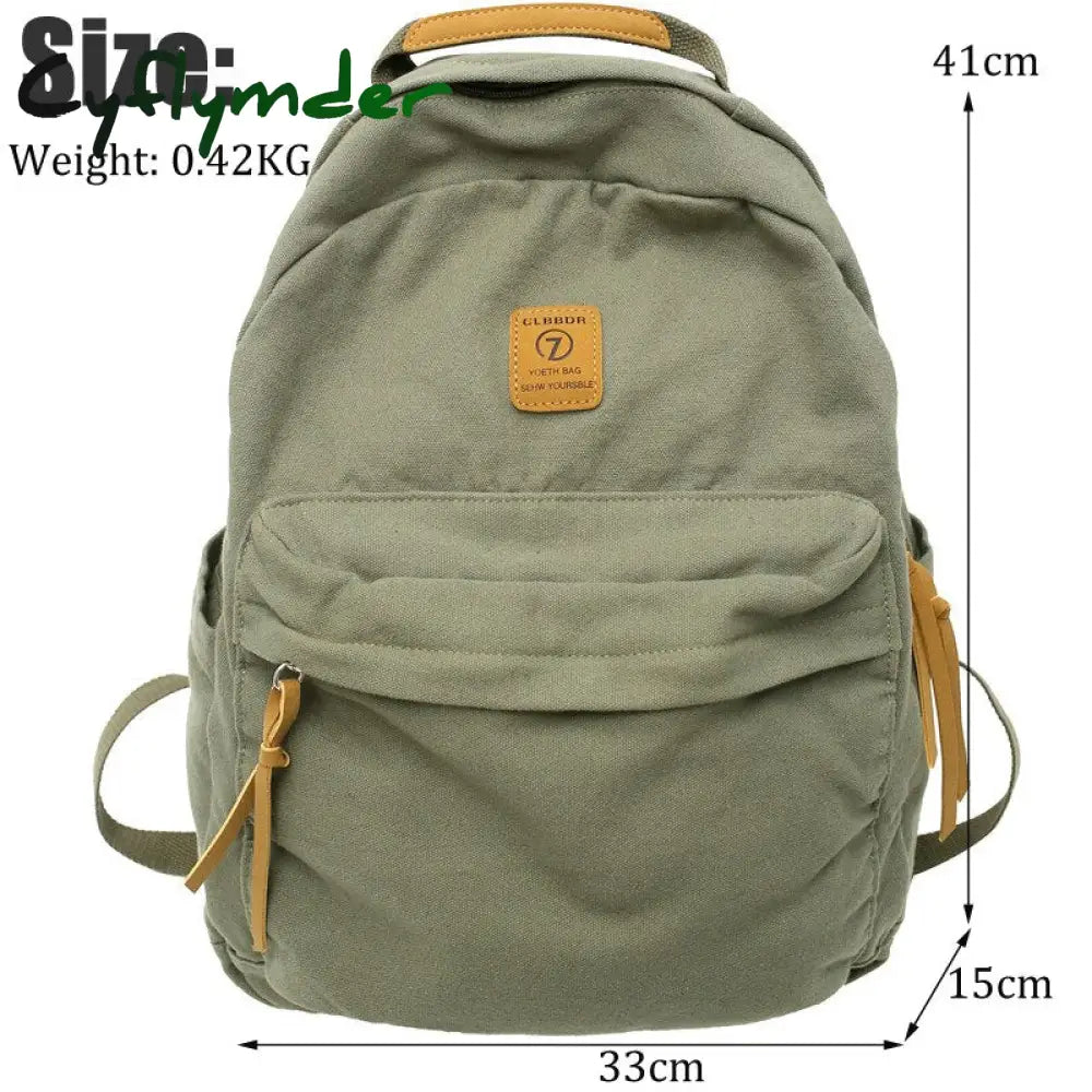 Cyflymder New Casual Cool Girl Boy Canvas Green Laptop Student Bag Trendy Women Men College Female
