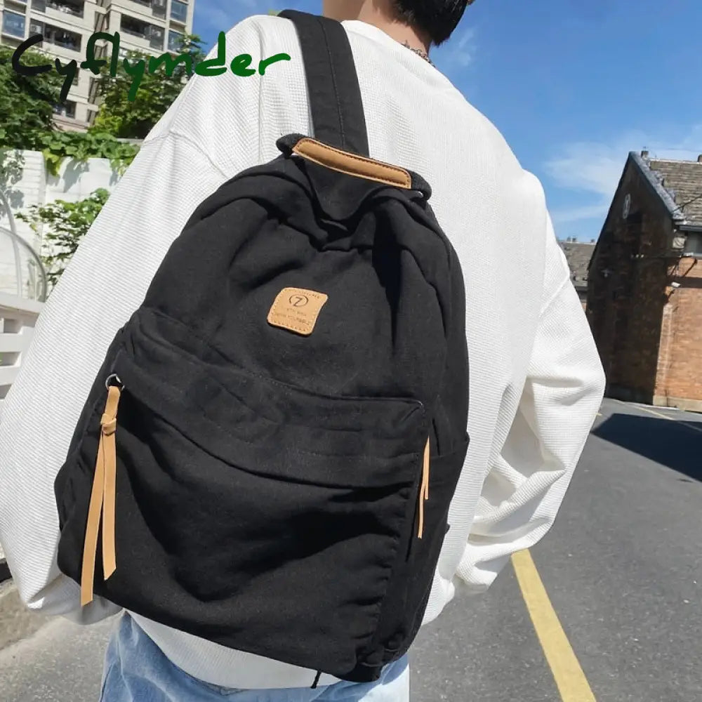 Cyflymder New Casual Cool Girl Boy Canvas Green Laptop Student Bag Trendy Women Men College Female