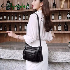 Cyflymder New Casual Female Bag Soft Pu Leather Shoulder High-Quality Multi-Pocket Solid Color