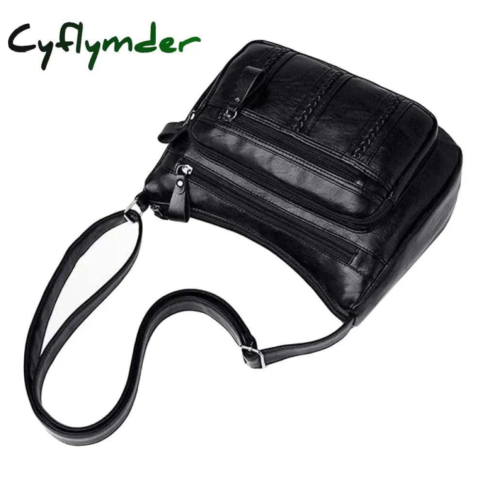 Cyflymder New Casual Female Bag Soft Pu Leather Shoulder High-Quality Multi-Pocket Solid Color