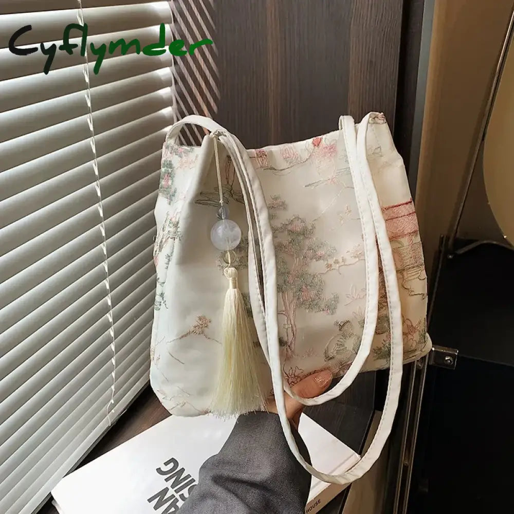 Cyflymder New Chinese Style Retro Bag New Models Silk Jacquard Fashionable Minimalist Bag Single Shoulder Diagonal