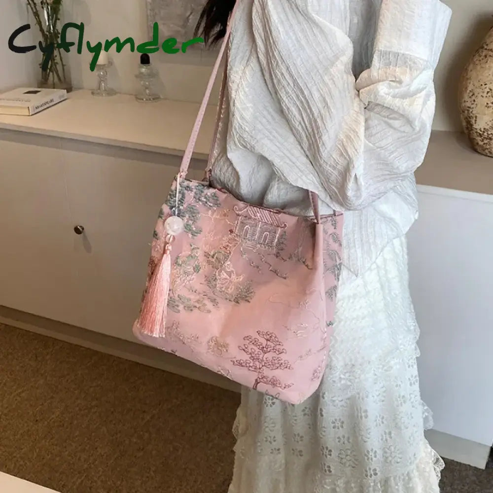 Cyflymder New Chinese Style Retro Bag New Models Silk Jacquard Fashionable Minimalist Bag Single Shoulder Diagonal