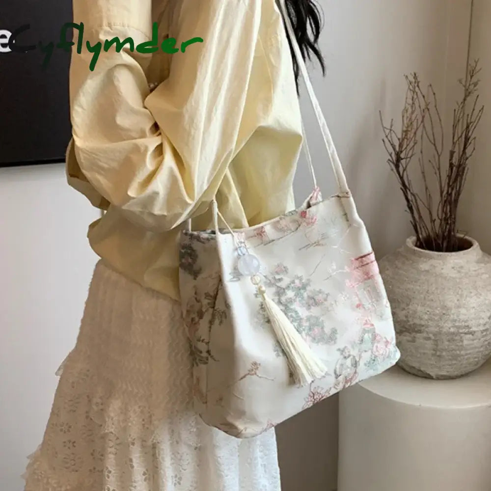 Cyflymder New Chinese Style Retro Bag New Models Silk Jacquard Fashionable Minimalist Bag Single Shoulder Diagonal