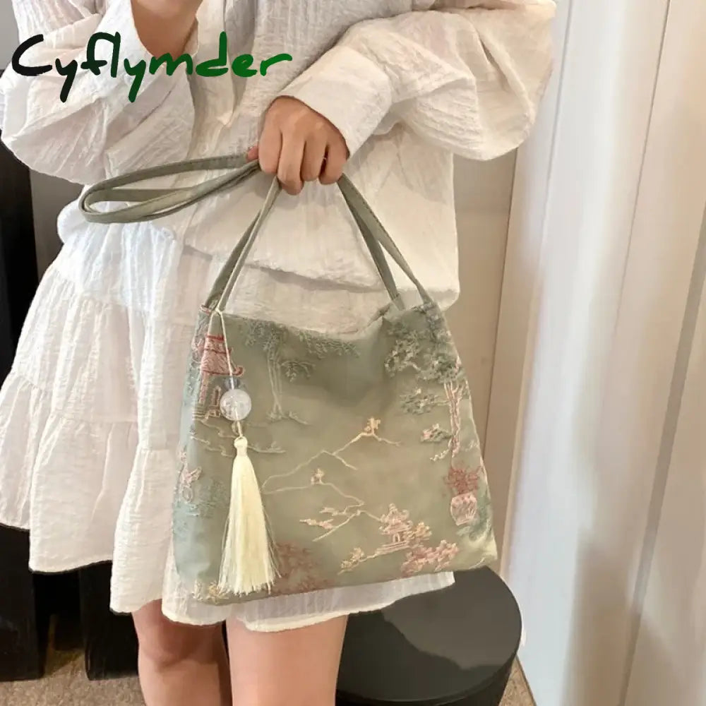 Cyflymder New Chinese Style Retro Bag New Models Silk Jacquard Fashionable Minimalist Bag Single Shoulder Diagonal