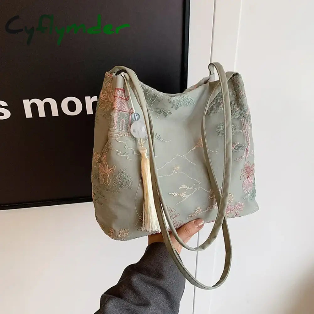 Cyflymder New Chinese Style Retro Bag New Models Silk Jacquard Fashionable Minimalist Bag Single Shoulder Diagonal