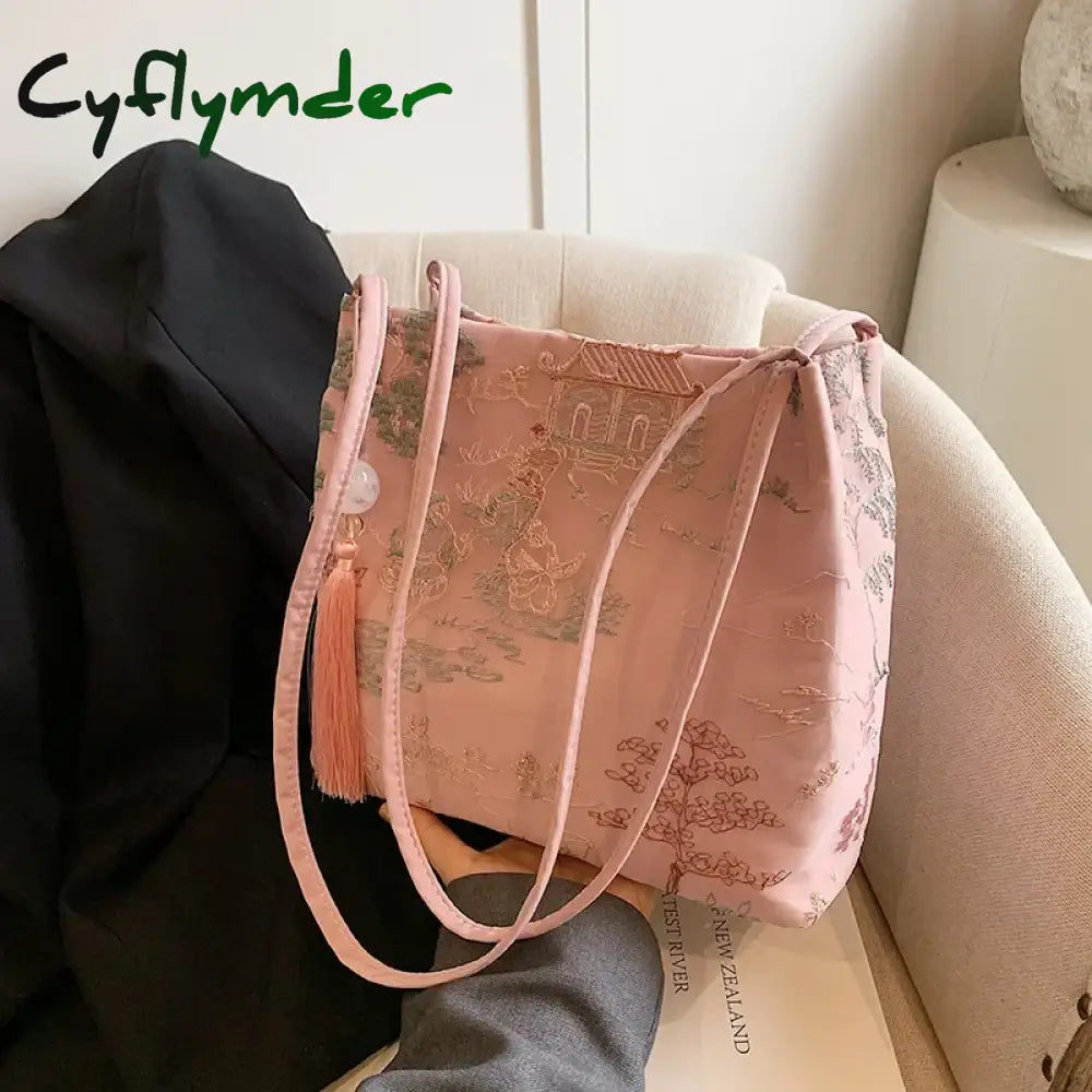 Cyflymder New Chinese Style Retro Bag New Models Silk Jacquard Fashionable Minimalist Bag Single Shoulder Diagonal