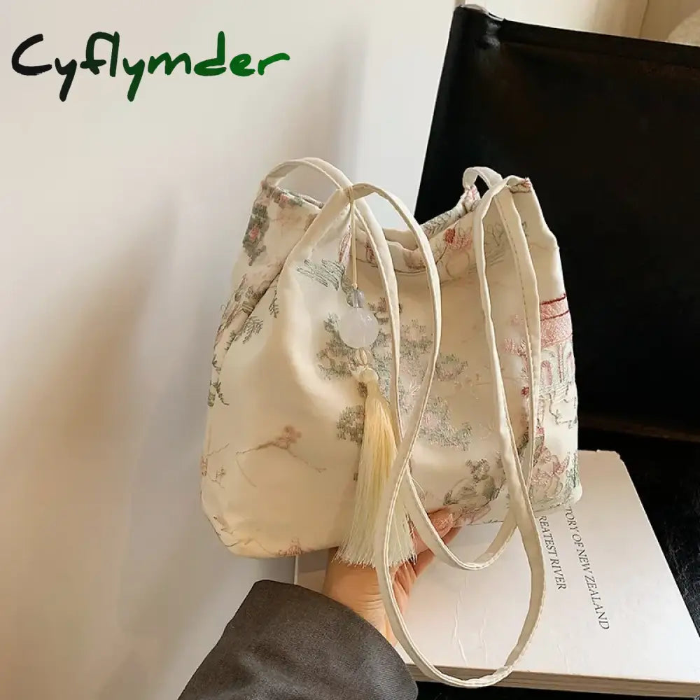 Cyflymder New Chinese Style Retro Bag New Models Silk Jacquard Fashionable Minimalist Bag Single Shoulder Diagonal