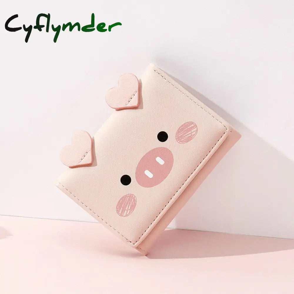 Cyflymder New Cute Cartoon Pig Designer Wallet Pu Leather Women Purse Ladies Trifold Wallets Female