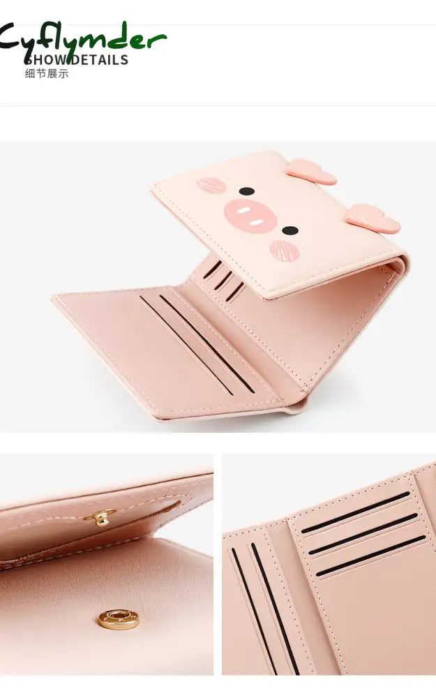 Cyflymder New Cute Cartoon Pig Designer Wallet Pu Leather Women Purse Ladies Trifold Wallets Female