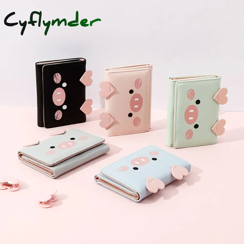 Cyflymder New Cute Cartoon Pig Designer Wallet Pu Leather Women Purse Ladies Trifold Wallets Female