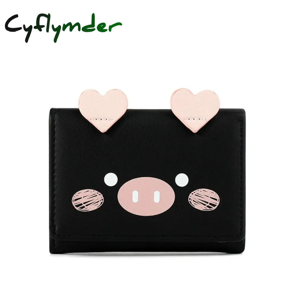 Cyflymder New Cute Cartoon Pig Designer Wallet Pu Leather Women Purse Ladies Trifold Wallets Female