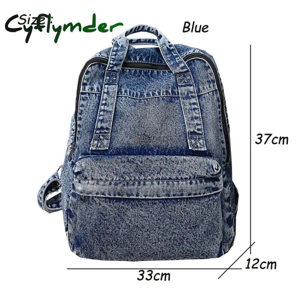 Cyflymder New Denim Women Backpack Retro Travel Bagpack Large Capacity Backbag College Student