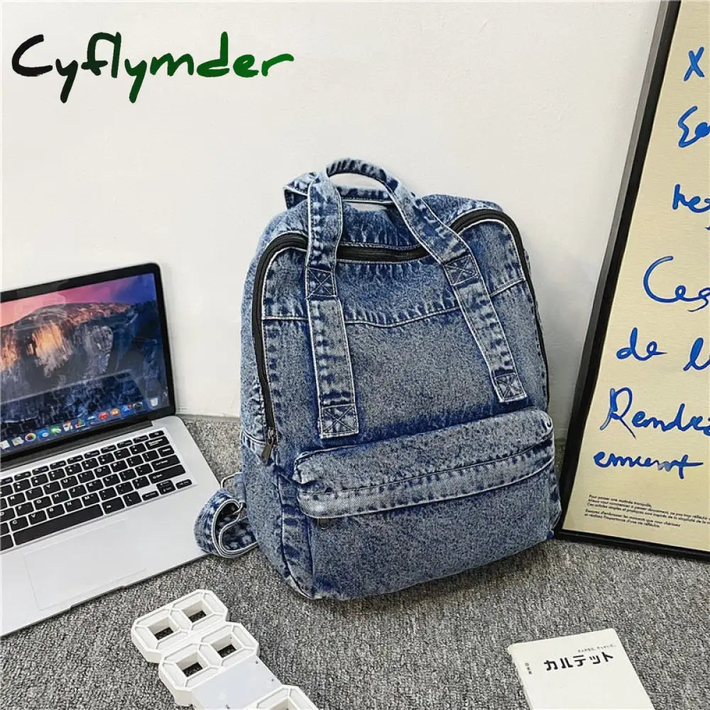 Cyflymder New Denim Women Backpack Retro Travel Bagpack Large Capacity Backbag College Student