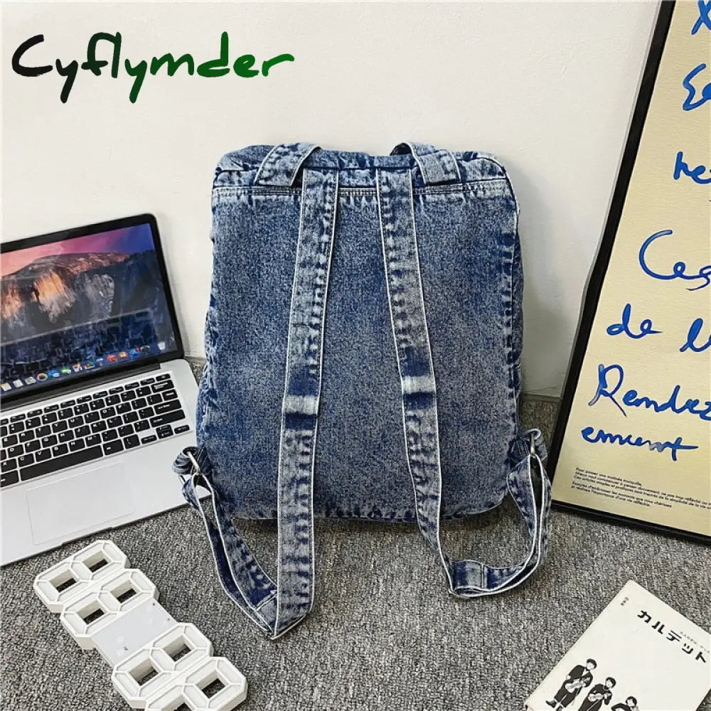 Cyflymder New Denim Women Backpack Retro Travel Bagpack Large Capacity Backbag College Student