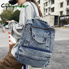 Cyflymder New Denim Women Backpack Retro Travel Bagpack Large Capacity Backbag College Student