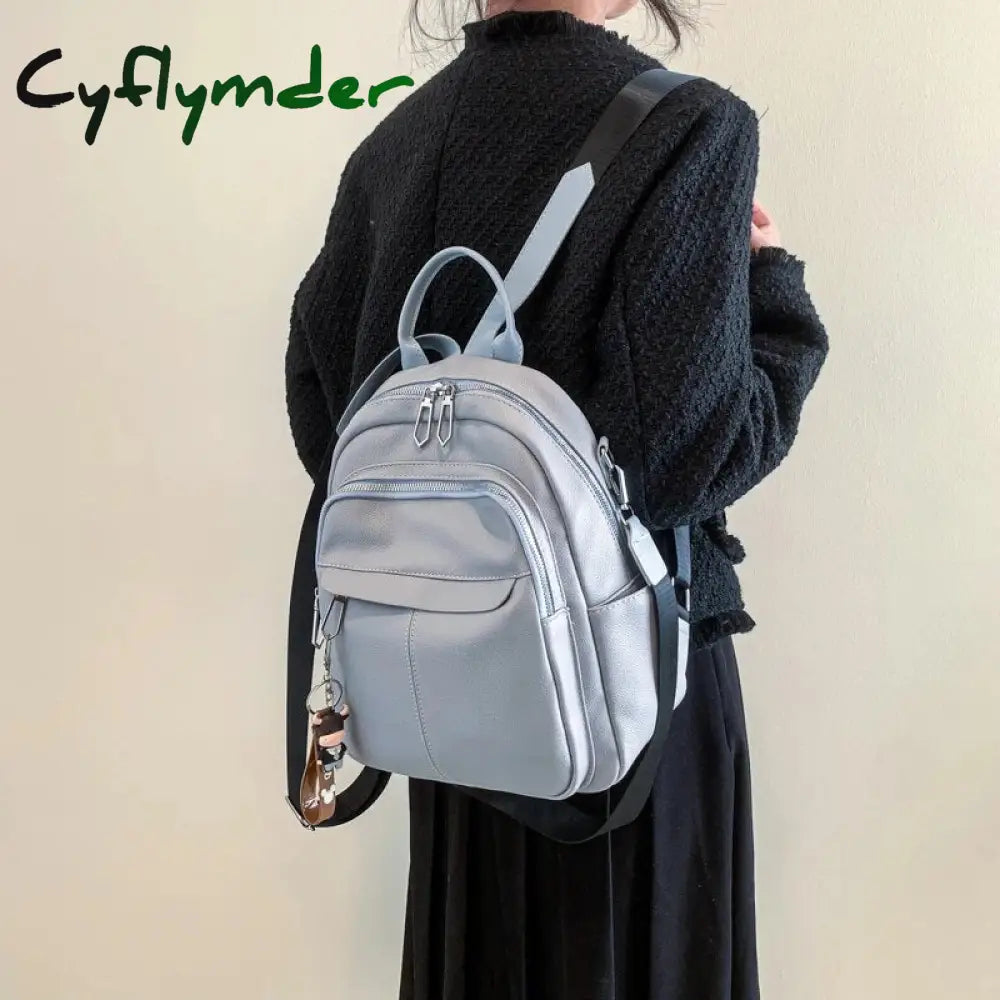 Cyflymder New Designer Fashion Women Leather Backpack Soft Solid Color Multi-Function Small Female