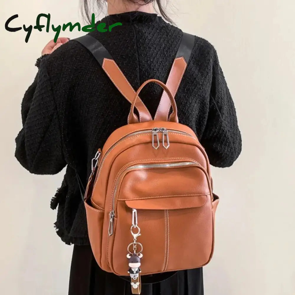 Cyflymder New Designer Fashion Women Leather Backpack Soft Solid Color Multi-Function Small Female