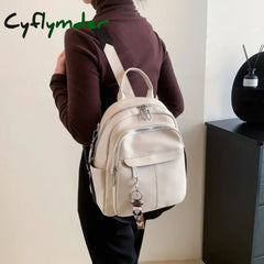 Cyflymder New Designer Fashion Women Leather Backpack Soft Solid Color Multi-Function Small Female