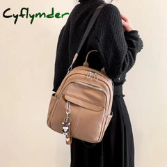 Cyflymder New Designer Fashion Women Leather Backpack Soft Solid Color Multi-Function Small Female