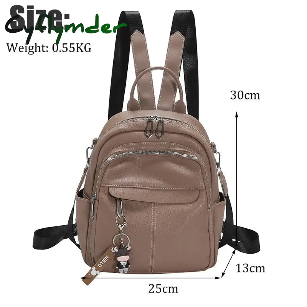 Cyflymder New Designer Fashion Women Leather Backpack Soft Solid Color Multi-Function Small Female