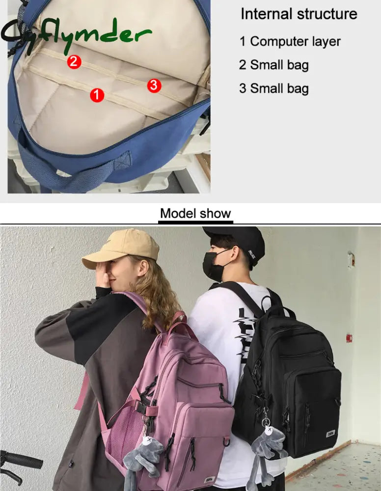 Cyflymder New Double-Deck Waterproof Nylon Women Backpack Female Multi-Pocket Laptop Unisex Travel