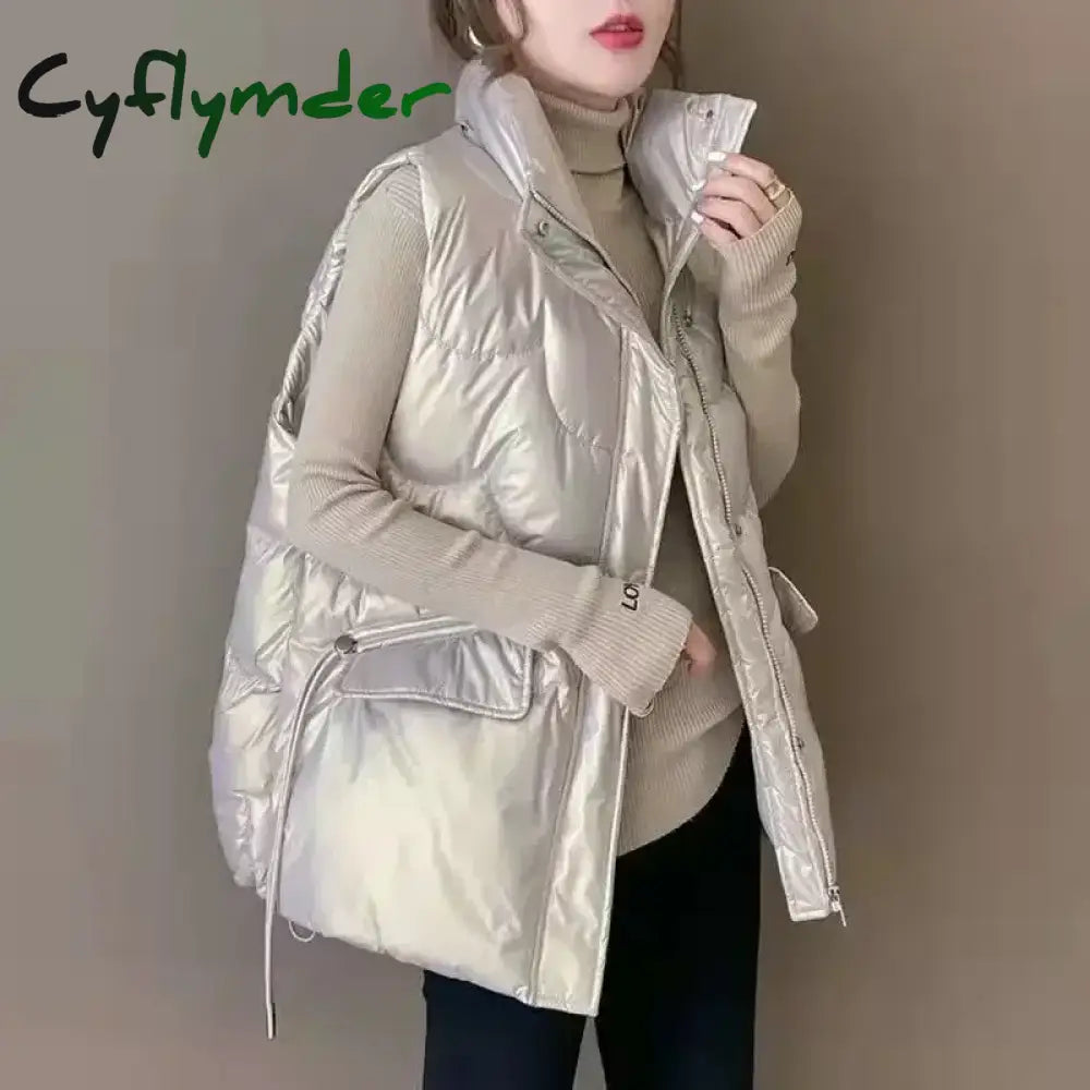 Cyflymder New Down Cotton Vest for Women Autumn Winter Lightweight Vest Casual Loose Jackets Coats Women Fashion